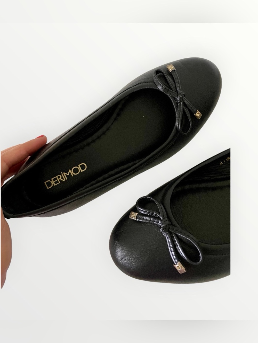 Women’s Black Genuine Leather Ballet Flats Bow Detail US 5.5 New